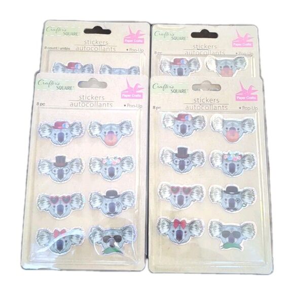 Crafters Square Other - (4) NEW Koala Bears Sticker Pack Sheet Dimensional Pop-Up - 8 stickers each